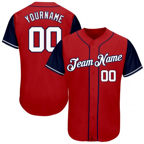 Kid's Custom Red White-Navy Authentic Baseball Jersey