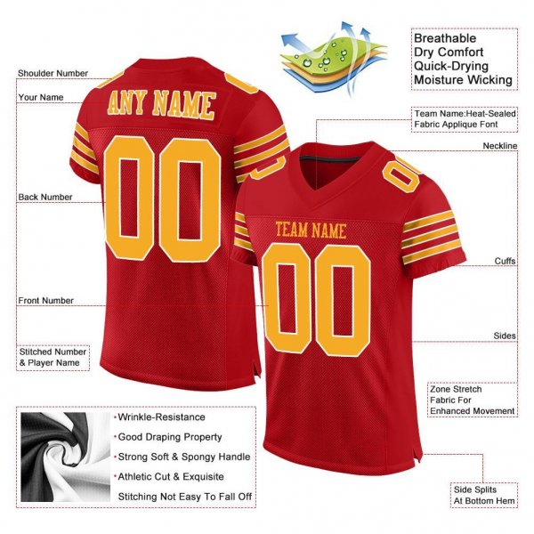 Women's Custom Red Gold-White Mesh Authentic Football Jersey