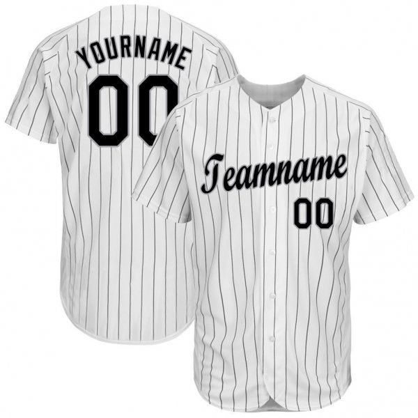 Men's Custom White Black Pinstripe Black-Gray Baseball Jersey