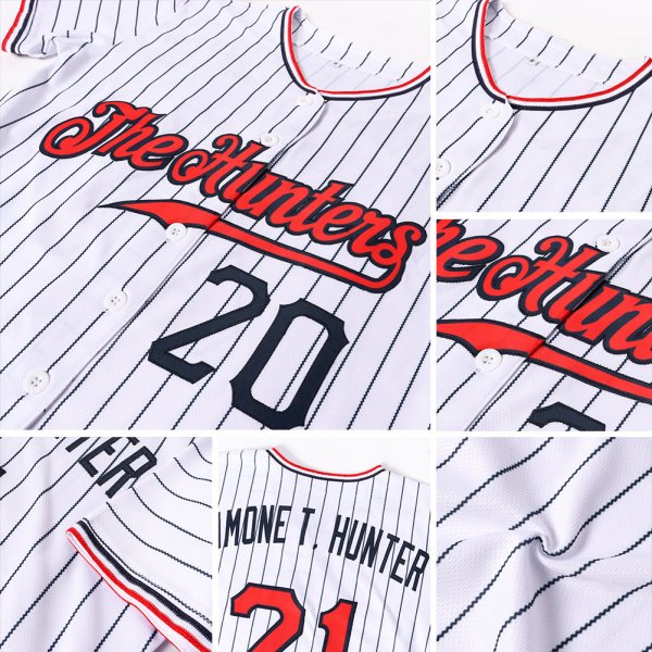 Men's Custom White Black Pinstripe Red-Black Authentic Baseball Jersey