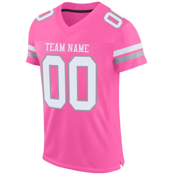 Kid's Custom Pink White-Light Gray Mesh Authentic Football Jersey