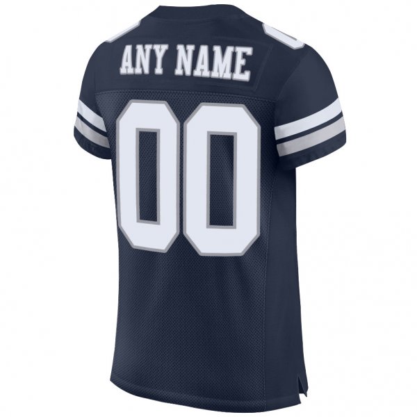 Men's Custom Navy White-Light Gray Mesh Authentic Football Jersey