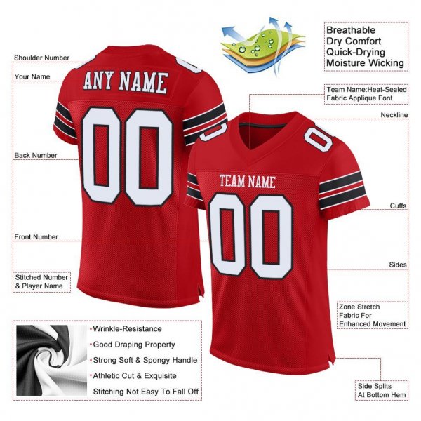 Kid's Custom Red White-Black Mesh Authentic Football Jersey