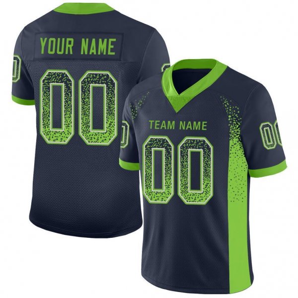 Men's Custom Navy Neon Green-Gray Mesh Drift Fashion Football Jersey