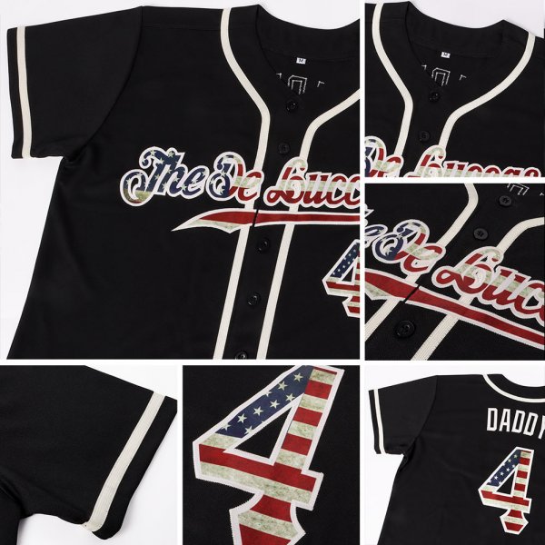 Men's Custom Black Vintage USA Flag-Cream Authentic Baseball Jersey