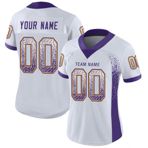 Men's Custom White Purple-Gold Mesh Drift Fashion Football Jersey