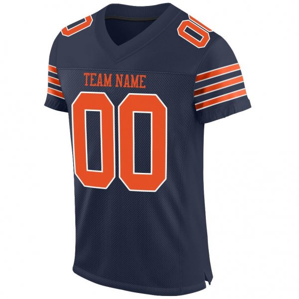 Kid's Custom Navy Orange-White Mesh Authentic Football Jersey