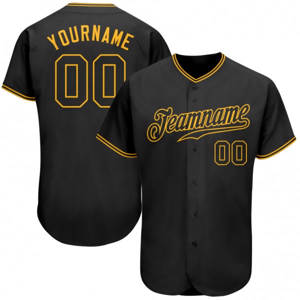 Kid's Custom Black Black-Gold Authentic Baseball Jersey