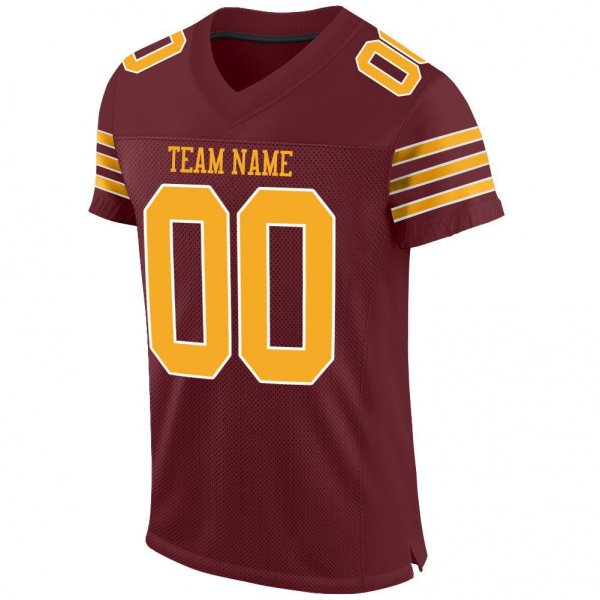 Men's Custom Burgundy Gold-White Mesh Authentic Football Jersey