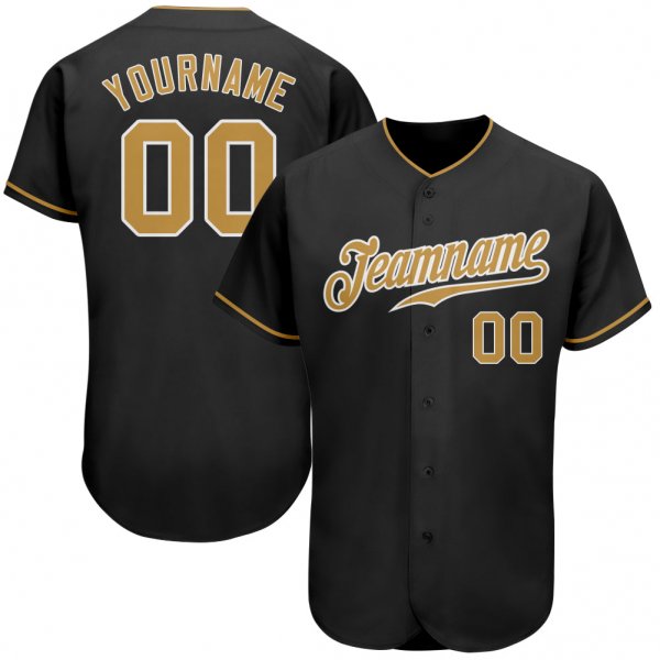 Men's Custom Black Old Gold-White Authentic Baseball Jersey