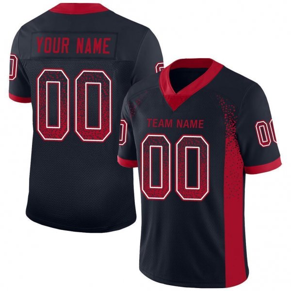 Women's Custom Navy Red-White Mesh Drift Fashion Football Jersey