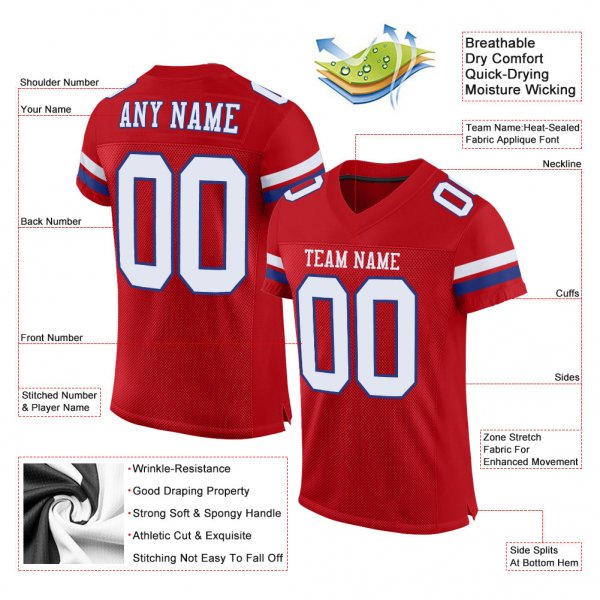 Women's Custom Red White-Royal Mesh Authentic Football Jersey