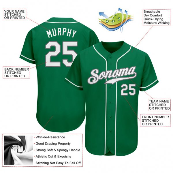 Men's Custom Kelly Green White-Gray Authentic St. Patrick's Day Baseball Jersey