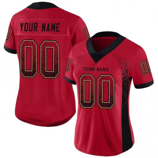 Youth Custom Red Black-Old Gold Mesh Drift Fashion Football Jersey