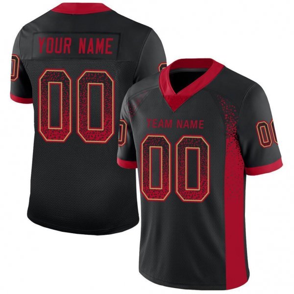 Youth Custom Black Red-Old Gold Mesh Drift Fashion Football Jersey