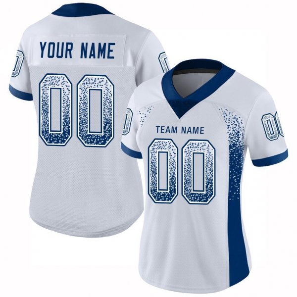 Women's Custom White Royal Mesh Drift Fashion Football Jersey