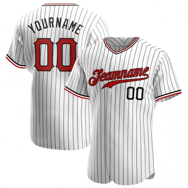 Women's Custom White Black Pinstripe Red-Black Authentic Baseball Jersey