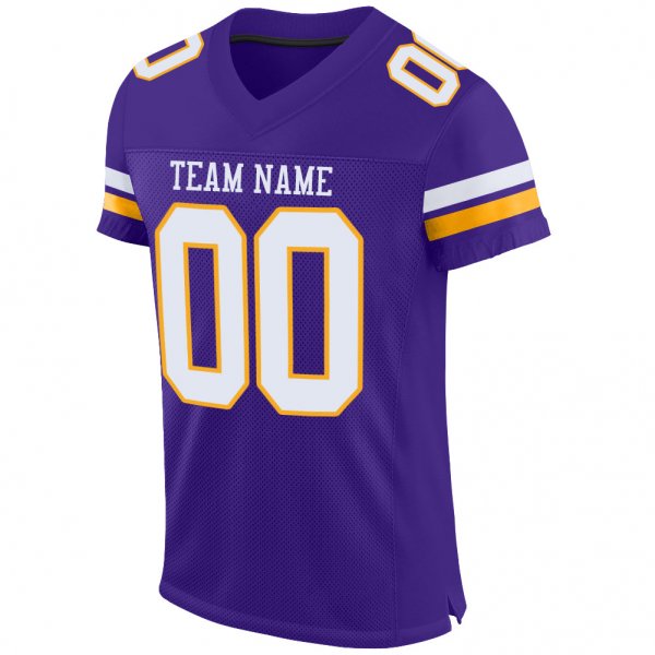 Women's Custom Purple White-Gold Mesh Authentic Football Jersey