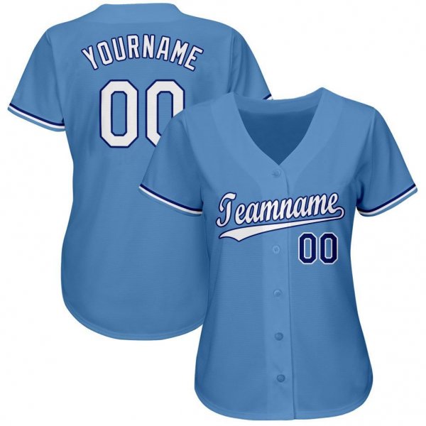 Women's Custom Light Blue White-Royal Baseball Jersey