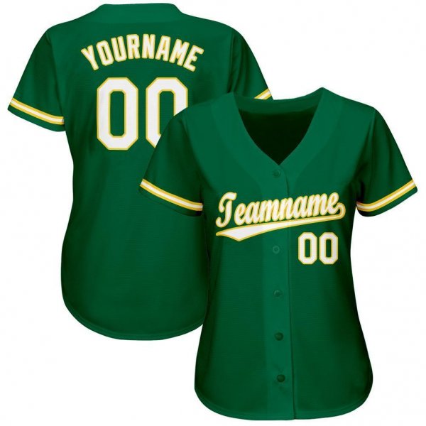 Women's Custom Kelly Green White-Gold Baseball Jersey