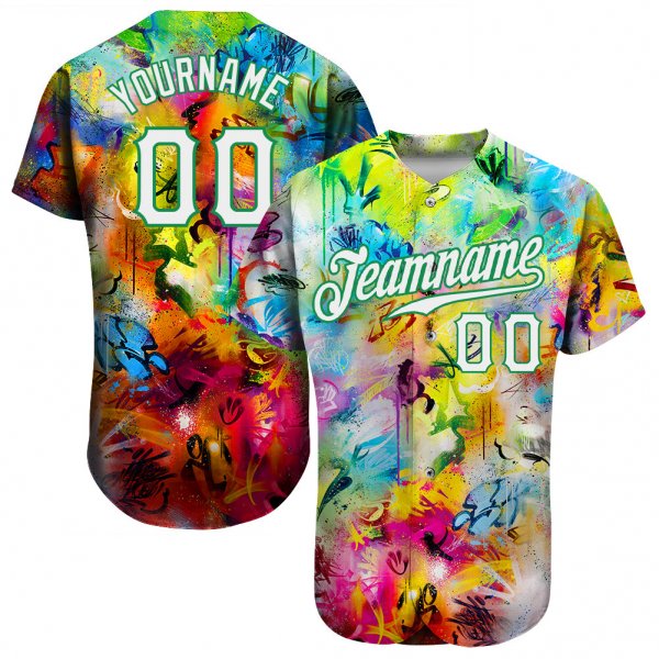 Women's Custom Scratch Graffiti Pattern-White Kelly Green 3D Authentic Baseball Jersey