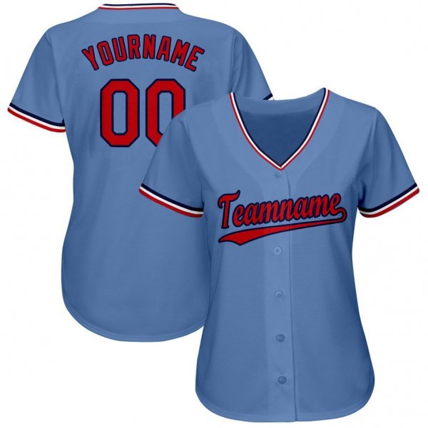 Youth Custom Light Blue Red-Navy Baseball Jersey