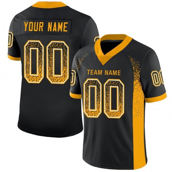 Women's Custom Black Gold-White Mesh Drift Fashion Football Jersey