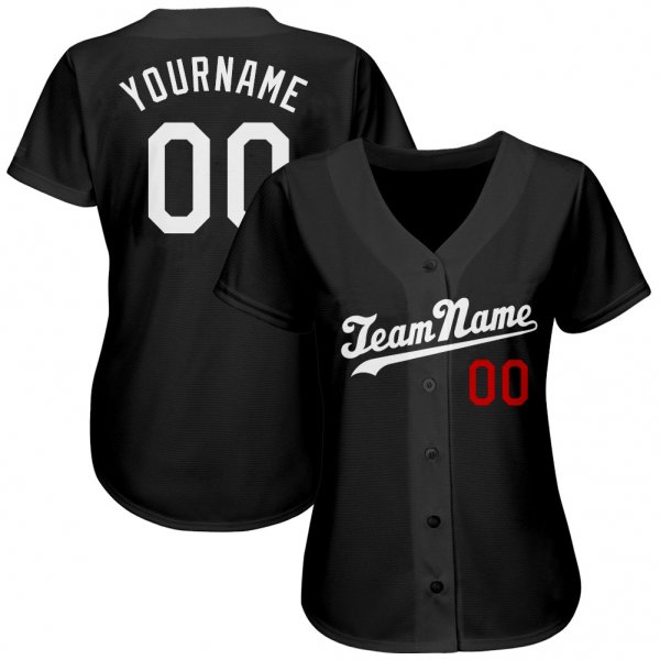 Women's Custom Black White-Red Authentic Baseball Jersey