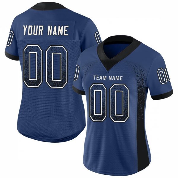 Women's Custom Royal Black-White Mesh Drift Fashion Football Jersey