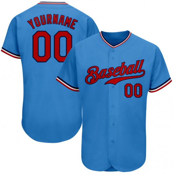 Preschool Custom Powder Blue Red-Navy Authentic Baseball Jersey