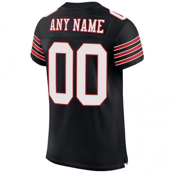 Kid's Custom Black White-Scarlet Mesh Authentic Football Jersey