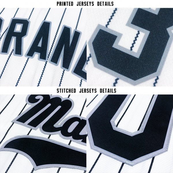 Men's Custom White Black Pinstripe Black-Gray Baseball Jersey