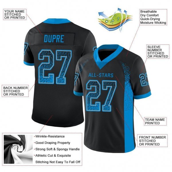 Women's Custom Black Panther Blue-Gray Mesh Drift Fashion Football Jersey