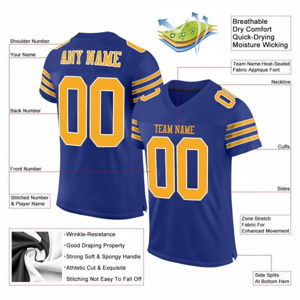 Women's Custom Royal Gold-White Mesh Authentic Football Jersey