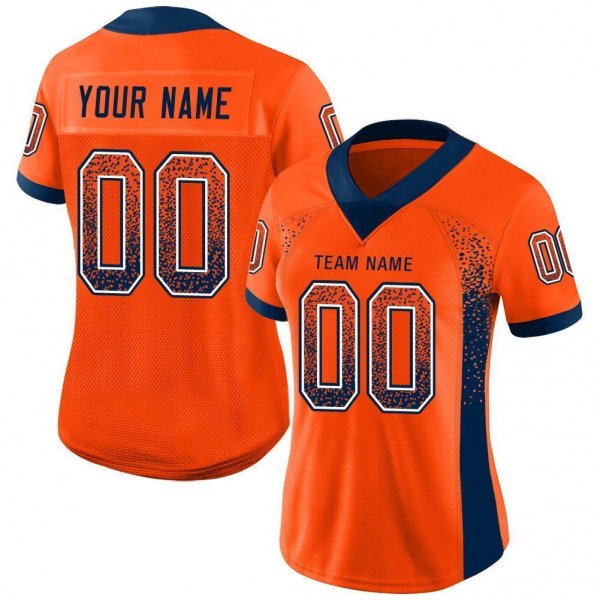 Women's Custom Orange Navy-White Mesh Drift Fashion Football Jersey