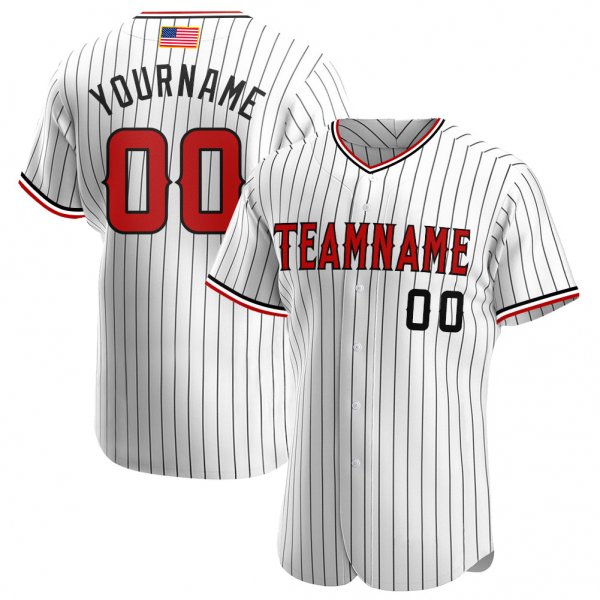 Kid's Custom White Black Pinstripe Red-Black Authentic American Flag Fashion Baseball Jersey