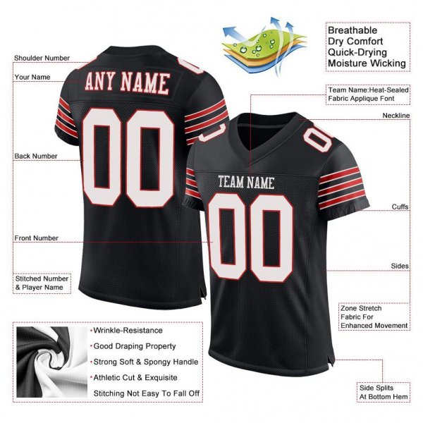 Men's Custom Black White-Scarlet Mesh Authentic Football Jersey