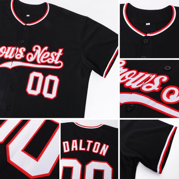 Kid's Custom Black White-Red Authentic Baseball Jersey