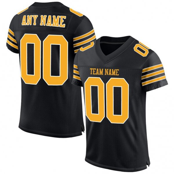 Men's Custom Black Gold-White Mesh Authentic Football Jersey