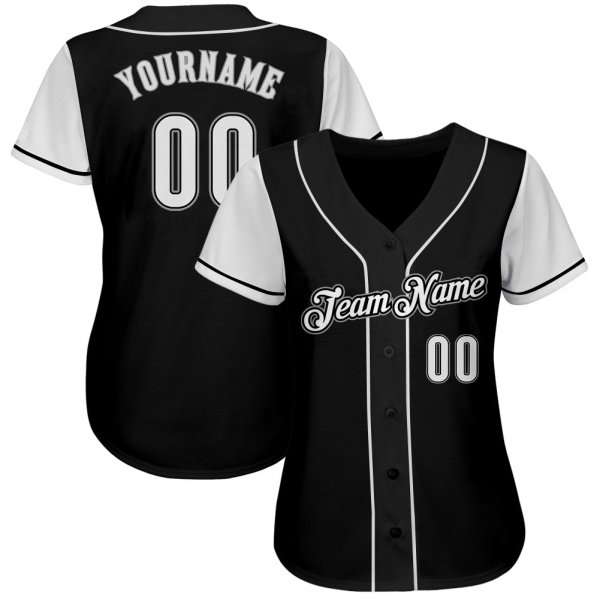 Women's Custom Black White-Gray Authentic Baseball Jersey