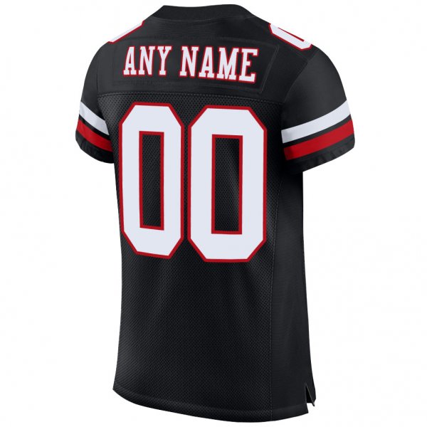 Women's Custom Black White-Red Mesh Authentic Football Jersey