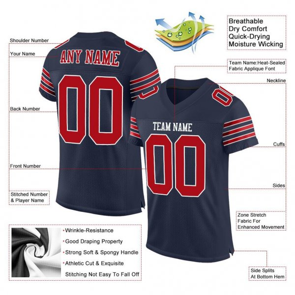 Preschool Custom Navy Red-White Mesh Authentic Football Jersey