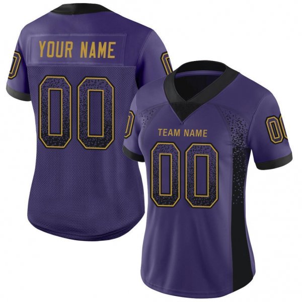 Youth Custom Purple Black-Old Gold Mesh Drift Fashion Football Jersey