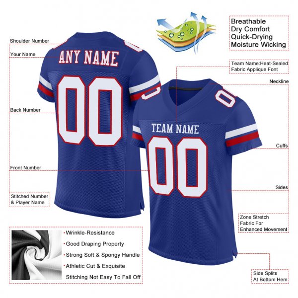 Men's Custom Royal White-Red Mesh Authentic Football Jersey