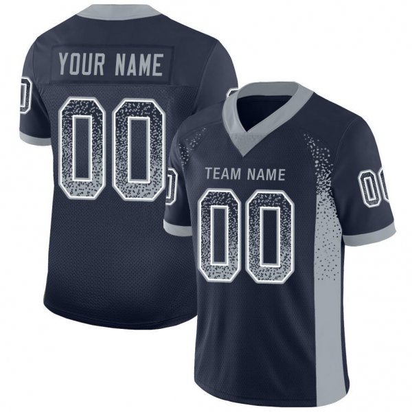 Youth Custom Navy Light Gray-White Mesh Drift Fashion Football Jersey