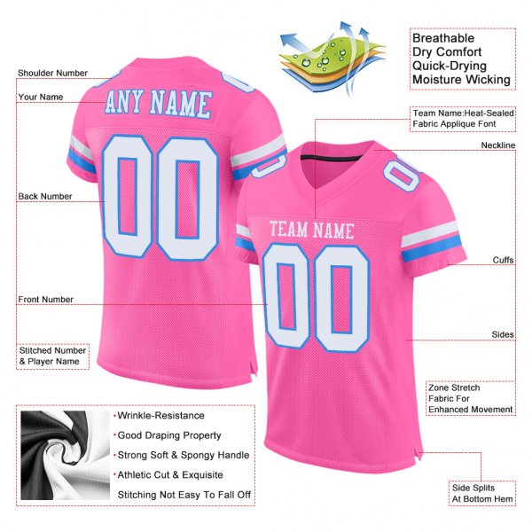 Preschool Custom Pink White-Powder Blue Mesh Authentic Football Jersey