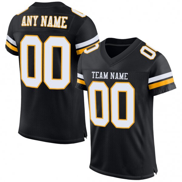 Preschool Custom Black White-Gold Mesh Authentic Football Jersey