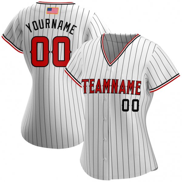 Women's Custom White Black Pinstripe Red-Black Authentic American Flag Fashion Baseball Jersey