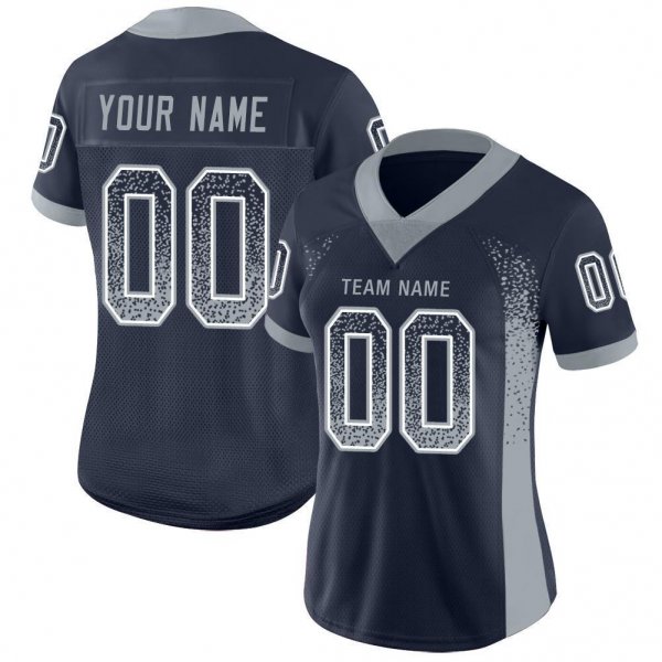 Men's Custom Navy Light Gray-White Mesh Drift Fashion Football Jersey