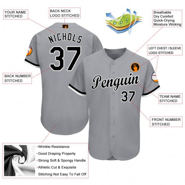 Women's Custom Gray Black-White Baseball Jersey